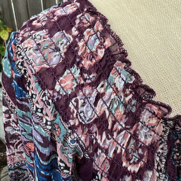 Fire Los Angeles Dress Women's Medium Purple Paisley Boho Peasant Hi Low Hem - Picture 9 of 12